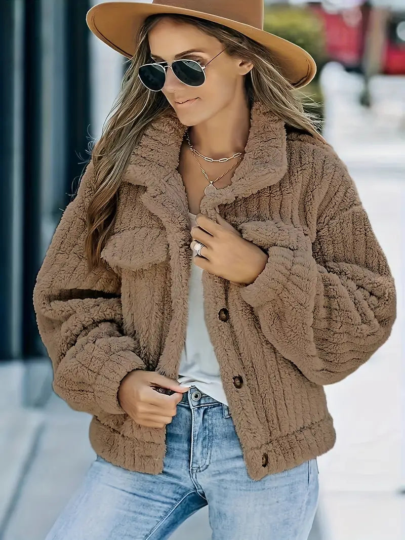 LinaSoft - Elegante Kunstbont Truckerjacke in Effen Kleur