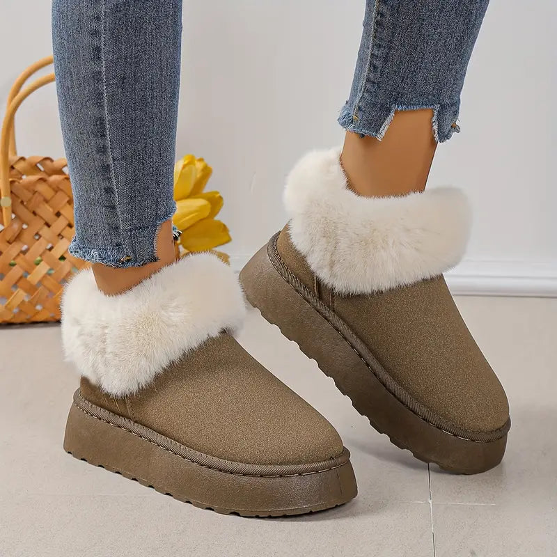 Luxe Fluffy Plateau Winterlaarzen voor Dames | Warme en Waterdichte Sneeuwlaarzen met Antislipzool