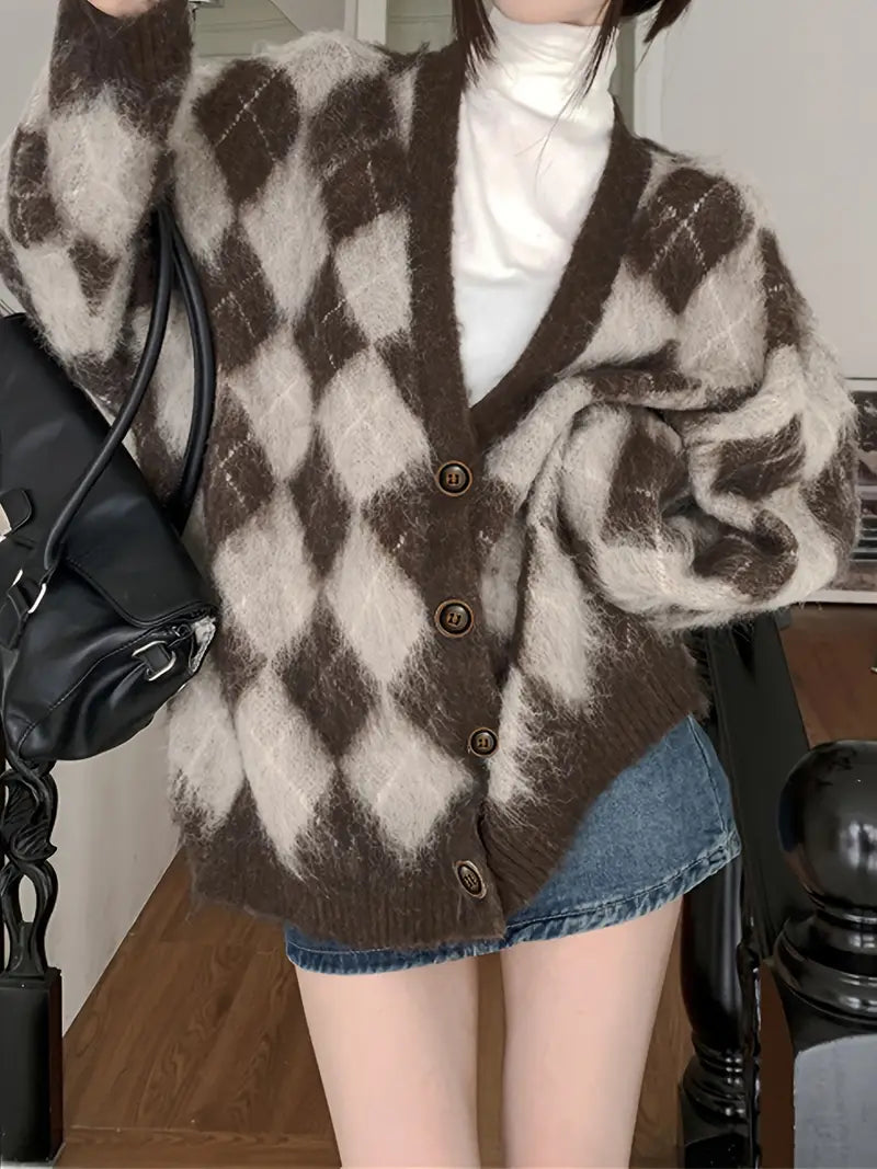 Brando - Geruite Gebreide Vest met Knopsluiting voor Dames - Stijlvolle en Comfortabele Cardigan