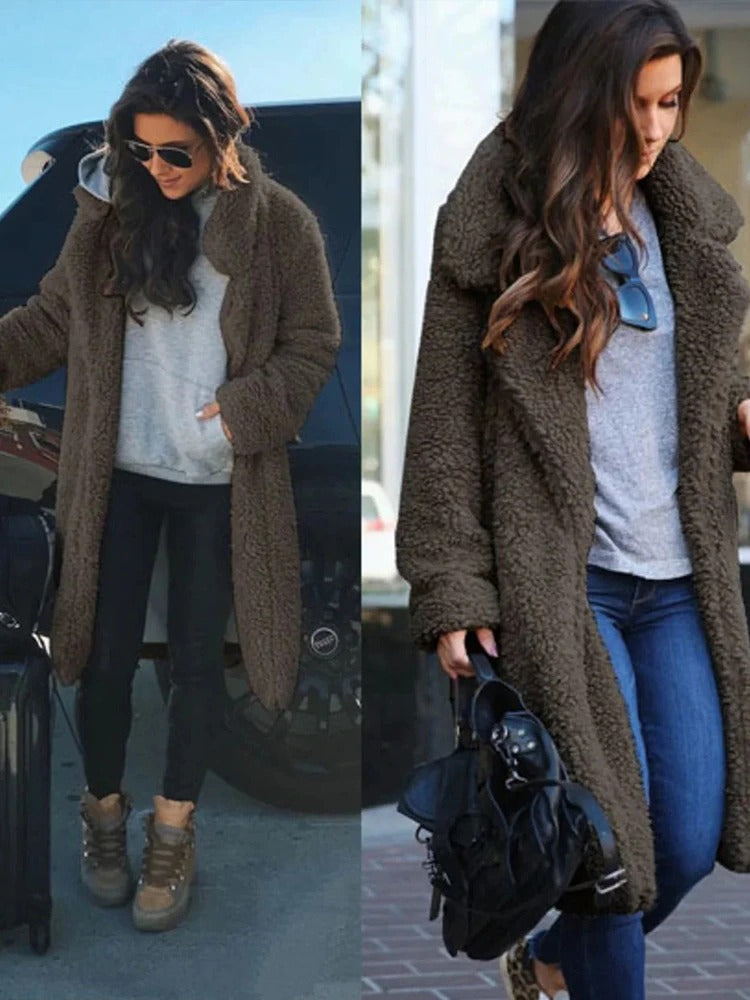 Mila Cosy Lange Fleece Jas | Trendy warme winterjas voor dames