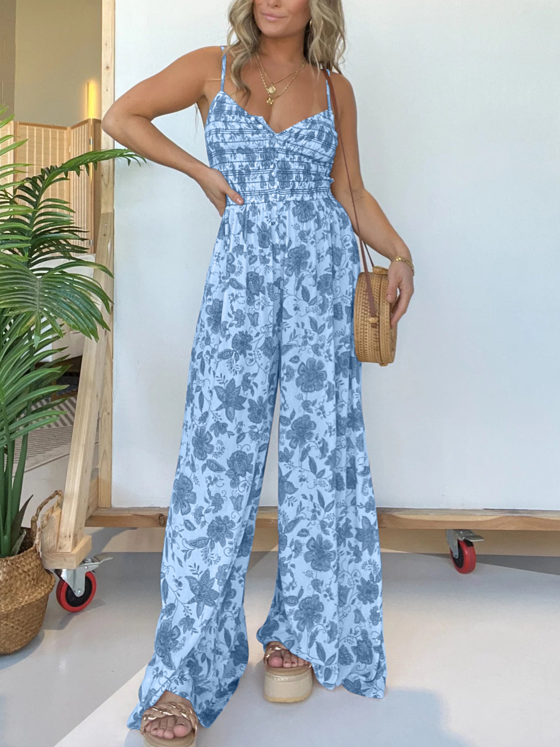 Fleur - Bloemenprint Jumpsuit met Bretels en Wijde Pijpen | Trendy en Comfortabel