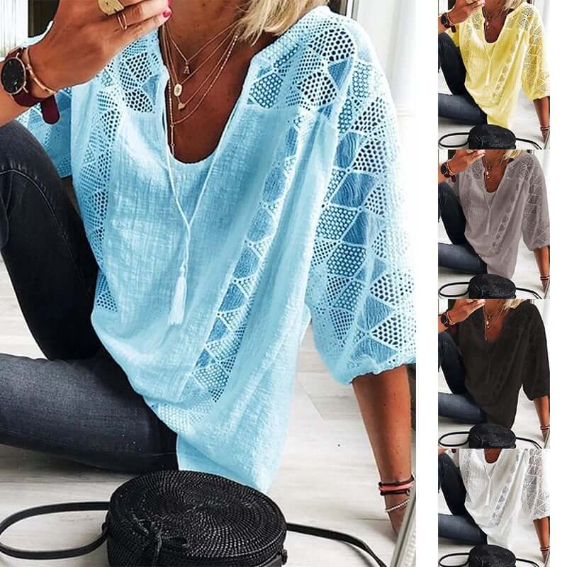Boho Elegantie U-Hals Kantblouse voor Dames - Chic en Comfortabel
