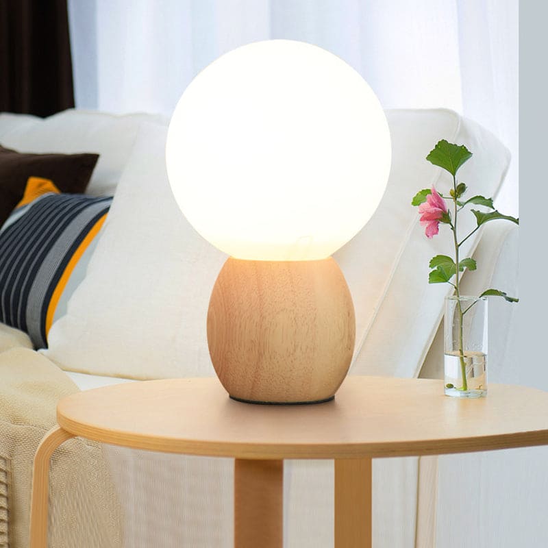 Orbs Nachtkastje Lamp met Houten Voet | Stijlvolle Sfeerverlichting voor Slaapkamer en Woonkamer