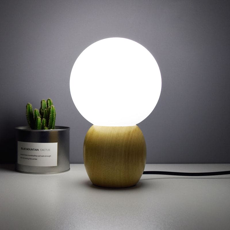 Orbs Nachtkastje Lamp met Houten Voet | Stijlvolle Sfeerverlichting voor Slaapkamer en Woonkamer