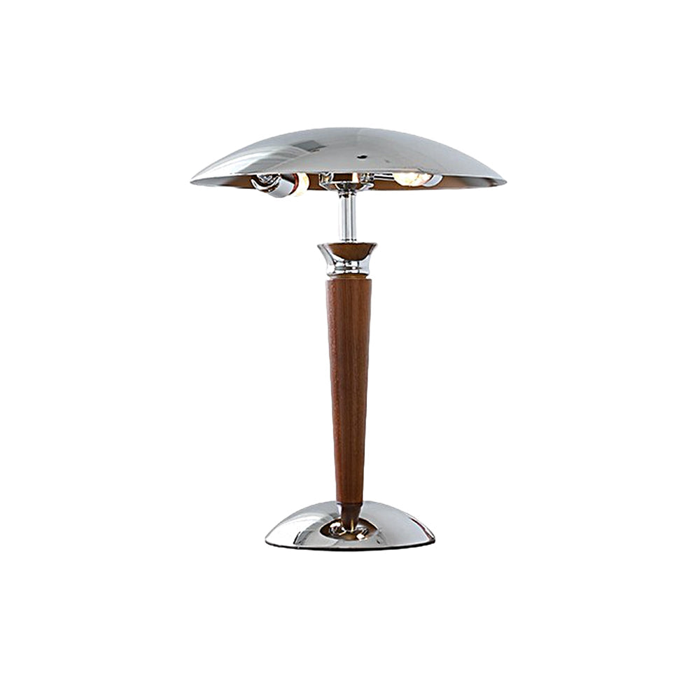 VintageGlow - Chromen IJzeren Paddenstoel Tafellamp met Houten 3-Staps Dimming | Stijlvolle Verlichting voor Elk Interieur