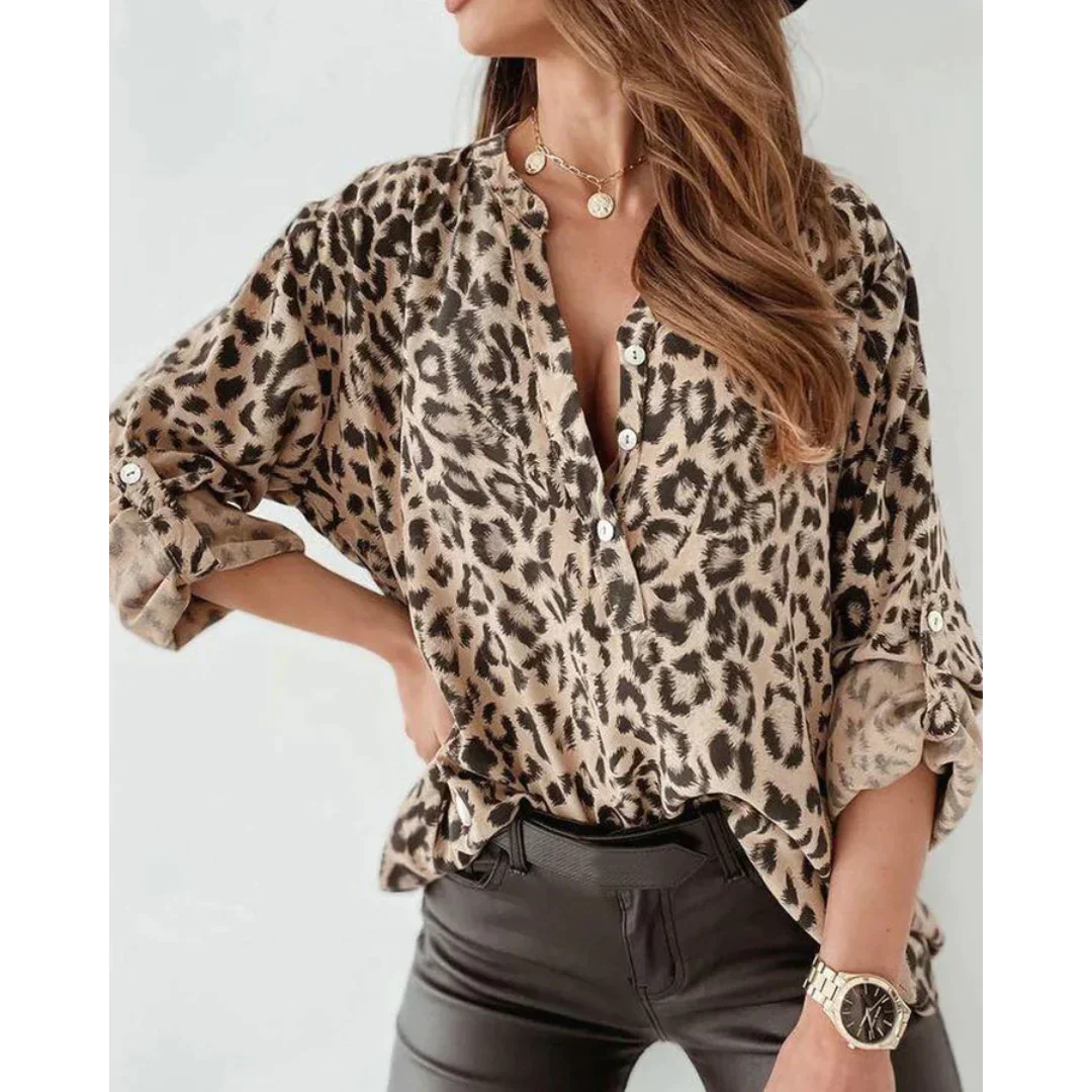 Mara - Langarm Blouse met Luipaardprint voor Dames | Stijlvolle en Trendy Blouse