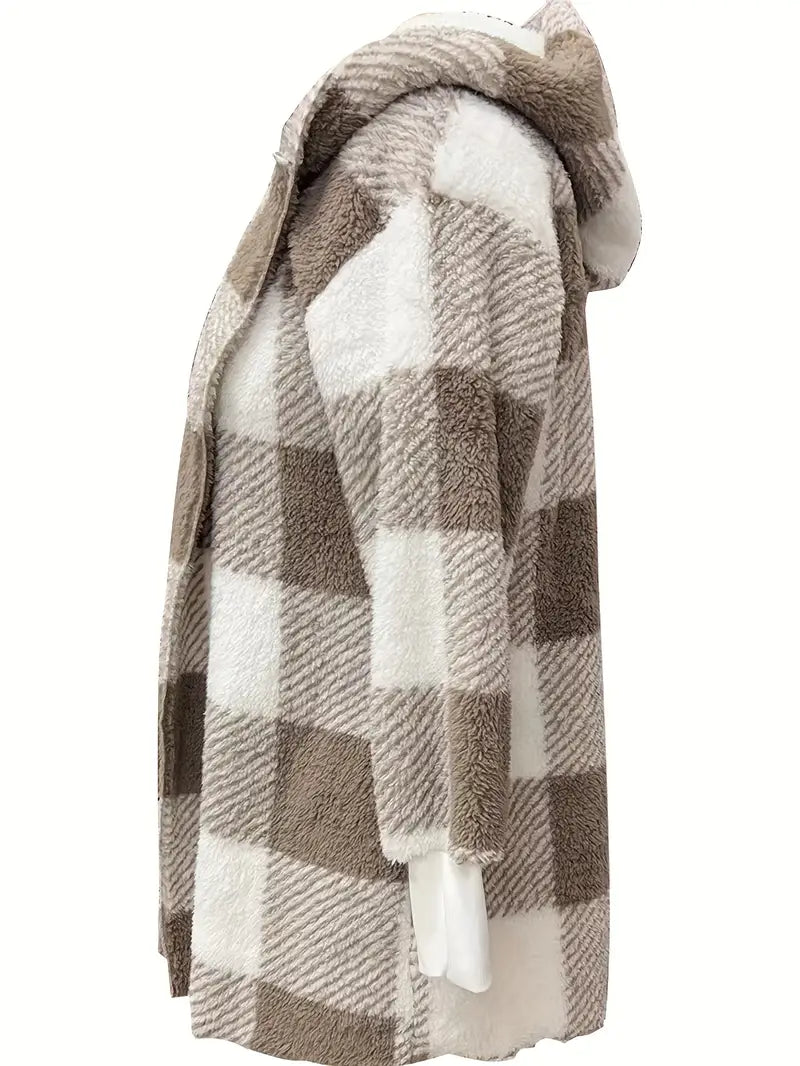 Marina - Gezellige Karomantel met Teddyvoering en Capuchon voor Dames