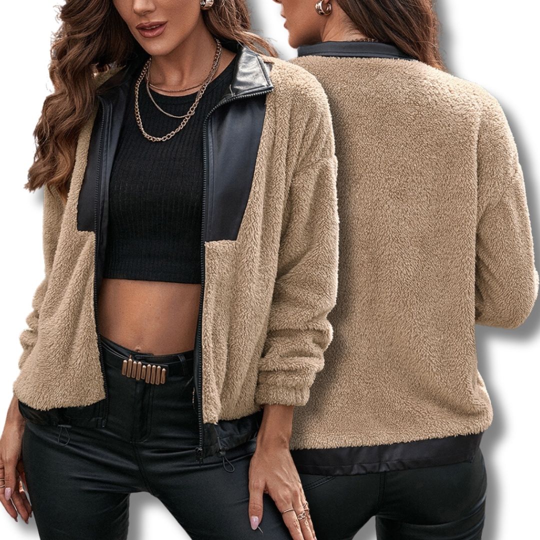 Zara - Damesjas van Kunstleer en Teddy Stof | Stijlvol en Warm voor de Winter