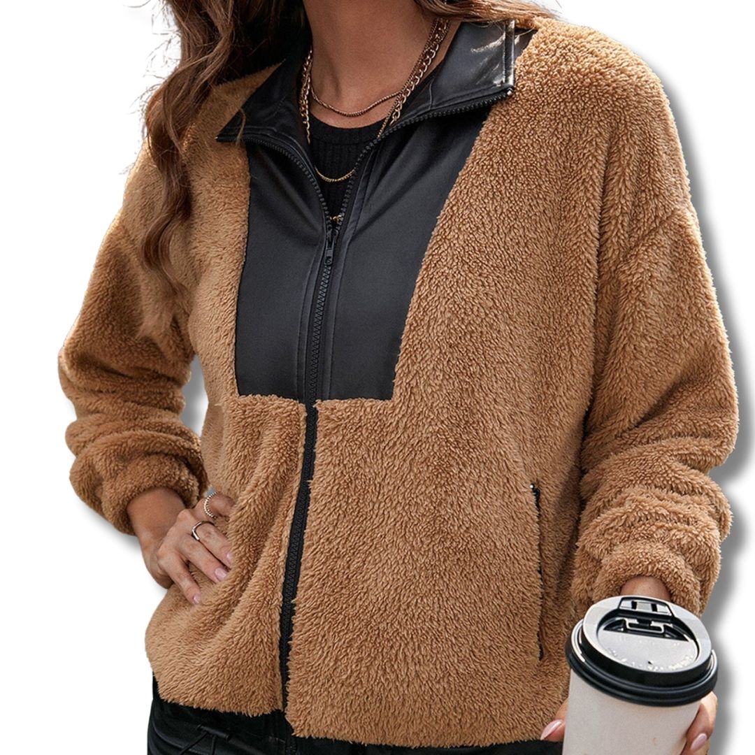 Zara - Damesjas van Kunstleer en Teddy Stof | Stijlvol en Warm voor de Winter