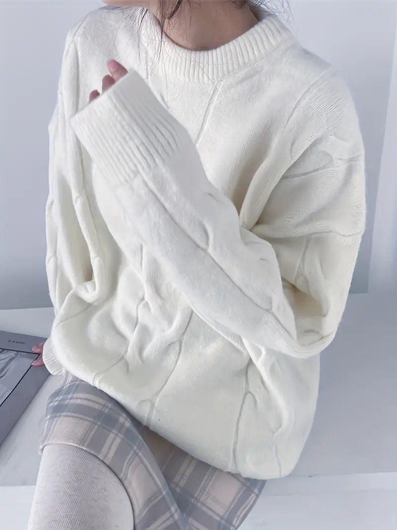 Elina - Effen Gebreide Trui met Zopfmotief voor Dames