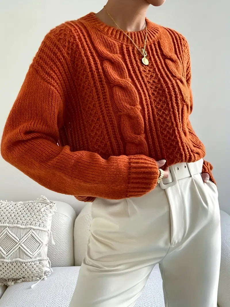 KaraTwist - Gebreide Damestrui met Twistpatroon en Ronde Hals – Stijlvol en Comfortabel