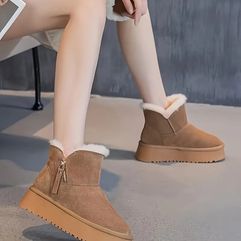 LunaSole - Suède Gevoerde Enkelboots met Plateauzool