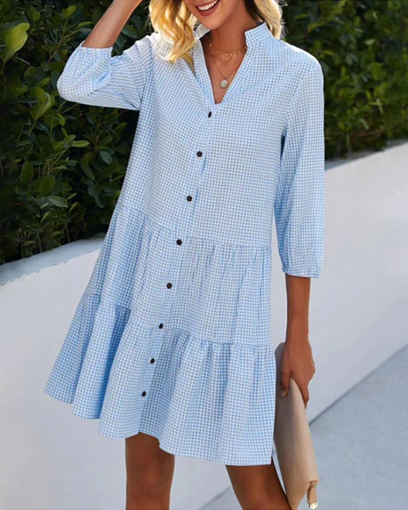 Rachelle - Geruit Knielang Button-Down Jurk