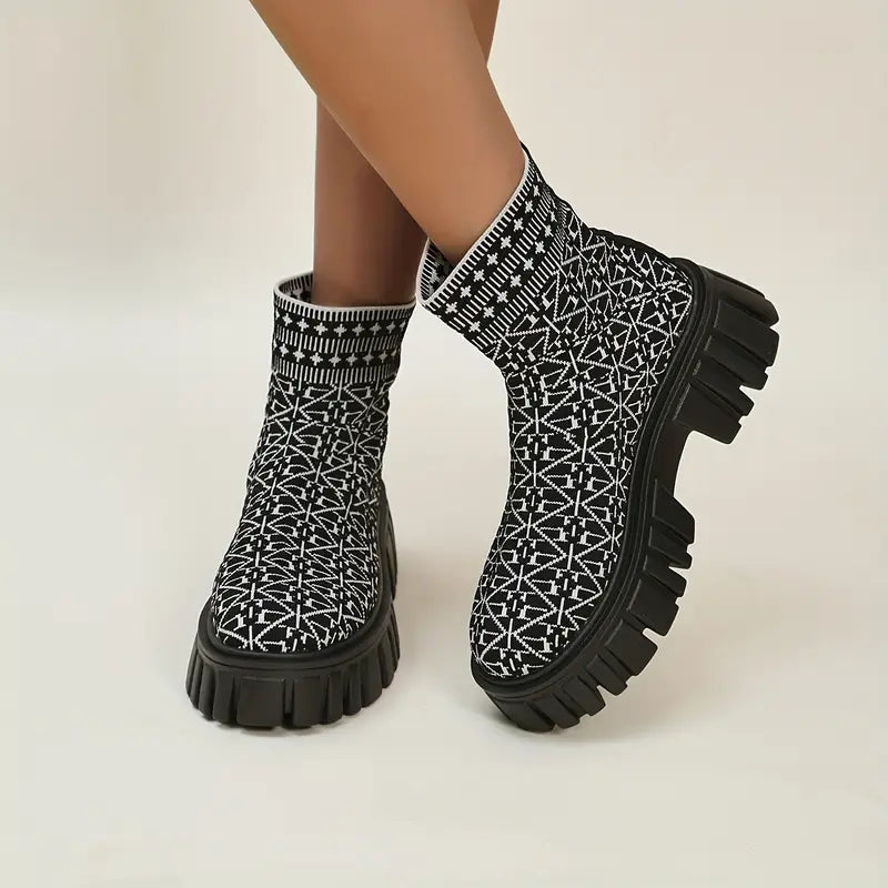 Lara - Geometrische Print Plateaulaarzen voor Dames | Trendy Dameslaarzen voor Elke Gelegenheid
