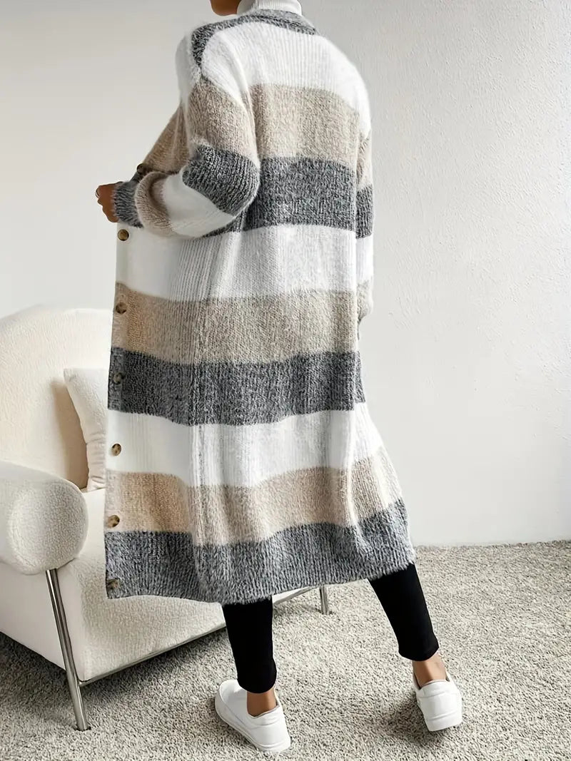 ZenaStripe - Gestreepte Cardigan met Knopen voor Dames – Stijlvol en Comfortabel
