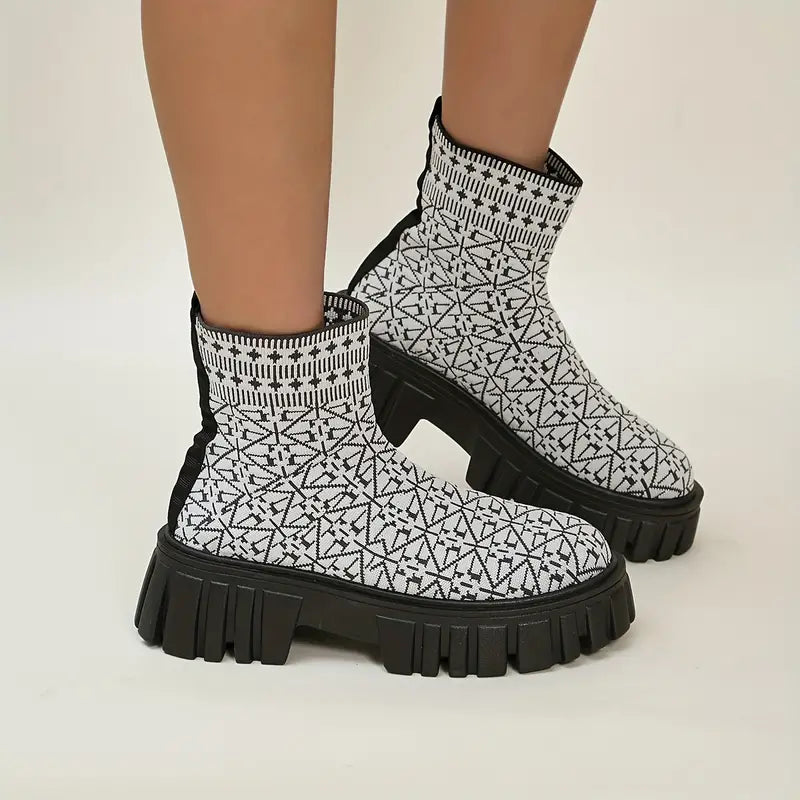 Lara - Geometrische Print Plateaulaarzen voor Dames | Trendy Dameslaarzen voor Elke Gelegenheid