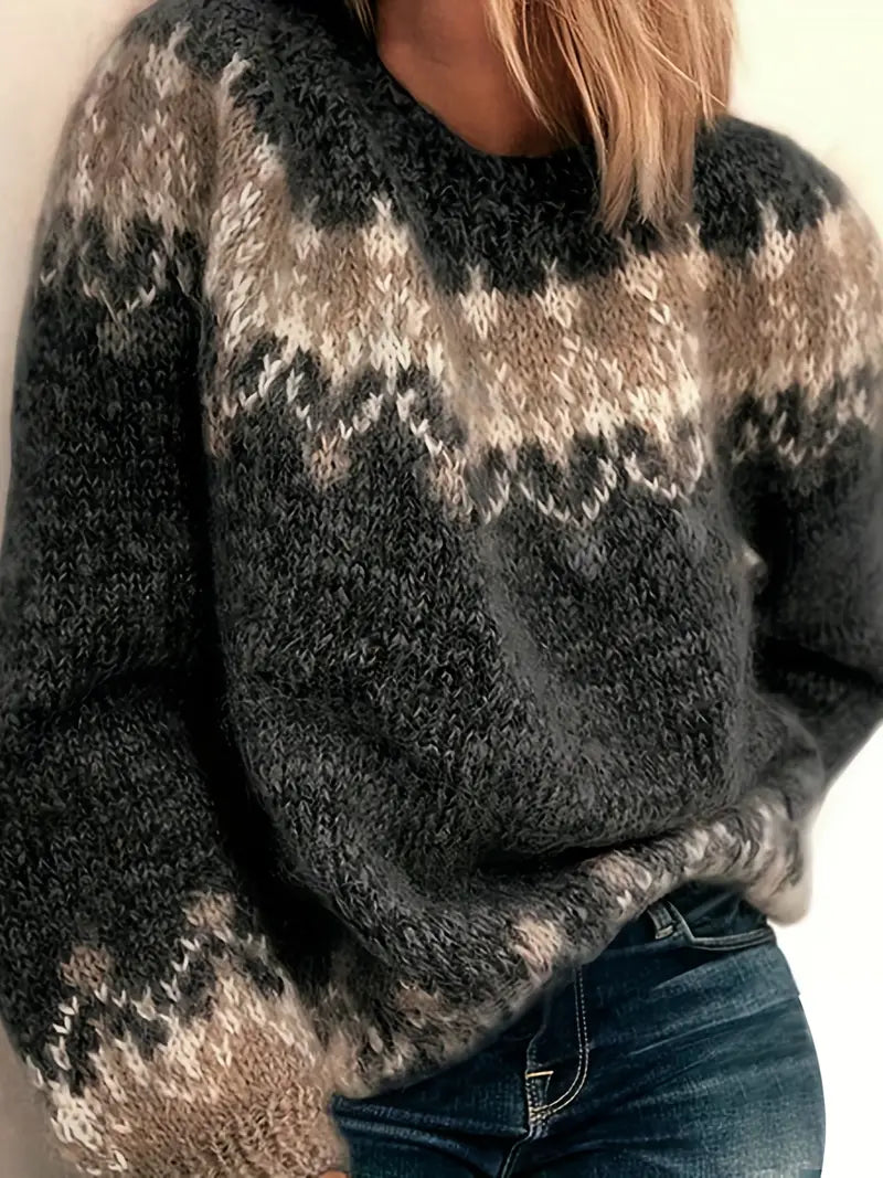 Maximiliaan - Mohair Pullover met Kleurblokken en Grof Breipatroon voor Dames - Stijlvolle en Warme Trui