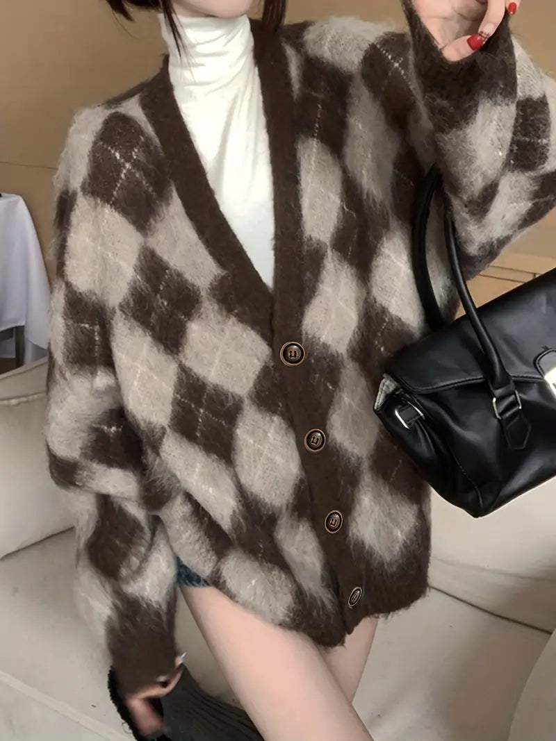 Brando - Geruite Gebreide Vest met Knopsluiting voor Dames - Stijlvolle en Comfortabele Cardigan