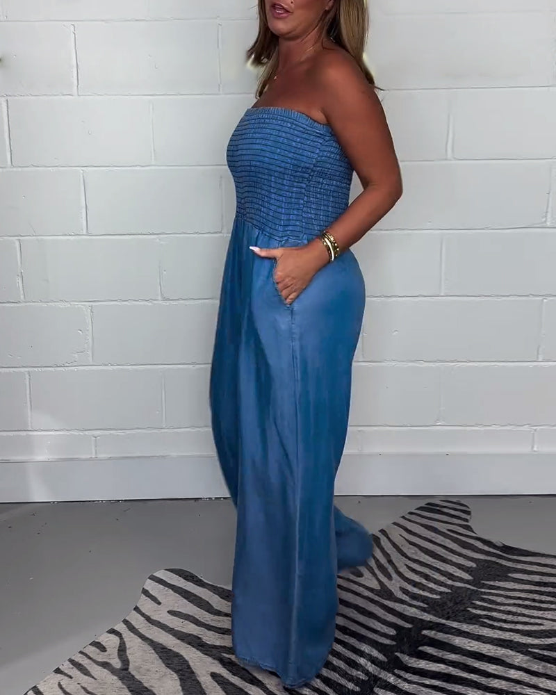 Trendsetter - Mouwloze Jumpsuit met Plissé en Effen Zakken | Moderne Stijl