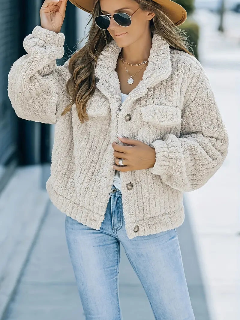 LinaSoft - Elegante Kunstbont Truckerjacke in Effen Kleur