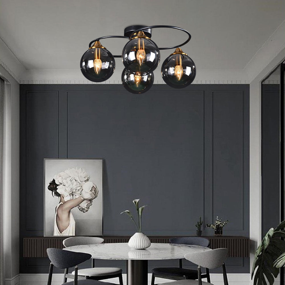 VitaLuxe - Vintage Ronde LED Plafondlamp van Metaal en Glas in Rokerig Grijs en Amber