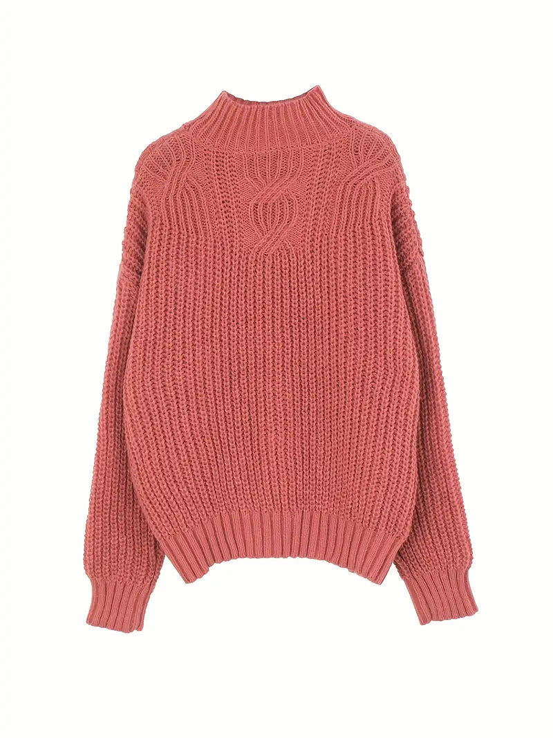 Nina - Effen Gebreide Stehkragenpullover voor Dames