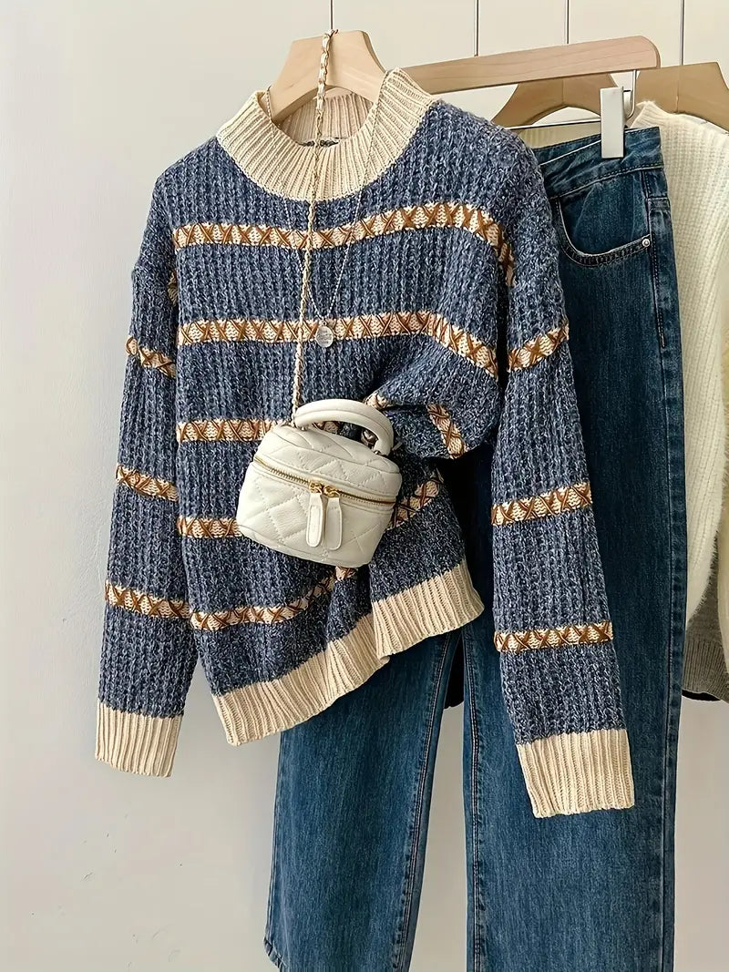 PetraStripe - Gestreepte Damestrui met Ronde Hals – Comfortabel en Stijlvol