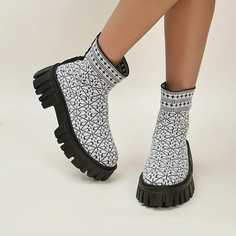 Lara - Geometrische Print Plateaulaarzen voor Dames | Trendy Dameslaarzen voor Elke Gelegenheid