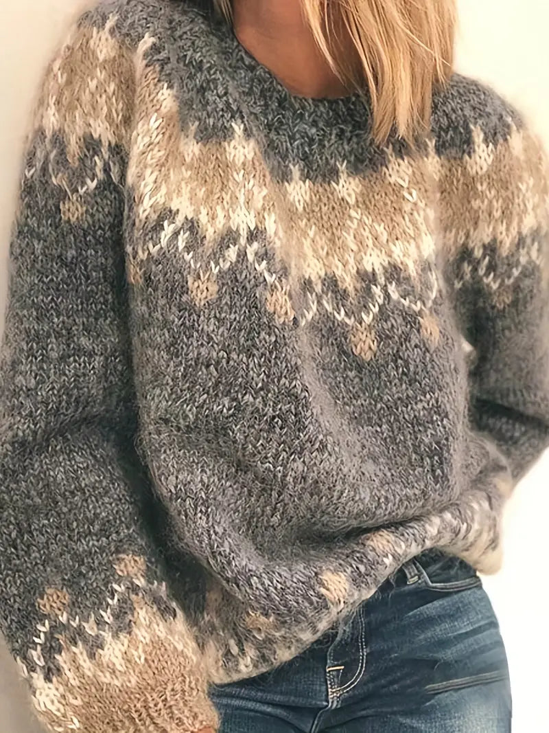 Maximiliaan - Mohair Pullover met Kleurblokken en Grof Breipatroon voor Dames - Stijlvolle en Warme Trui