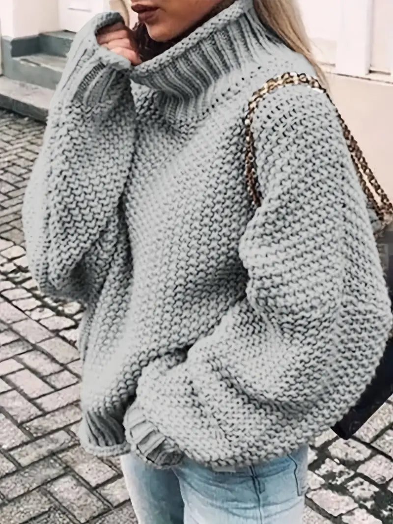 ElizaKnit - Stijlvolle Eenkleurige Rollkragen Trui voor Dames – Comfort en Elegantie