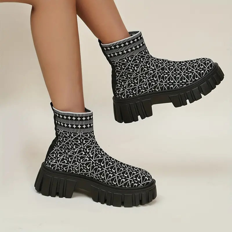 Lara - Geometrische Print Plateaulaarzen voor Dames | Trendy Dameslaarzen voor Elke Gelegenheid