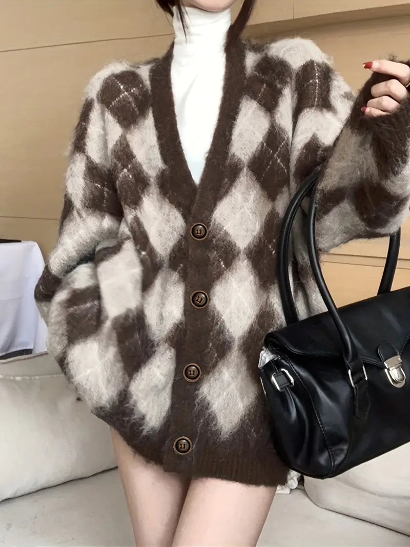 Brando - Geruite Gebreide Vest met Knopsluiting voor Dames - Stijlvolle en Comfortabele Cardigan