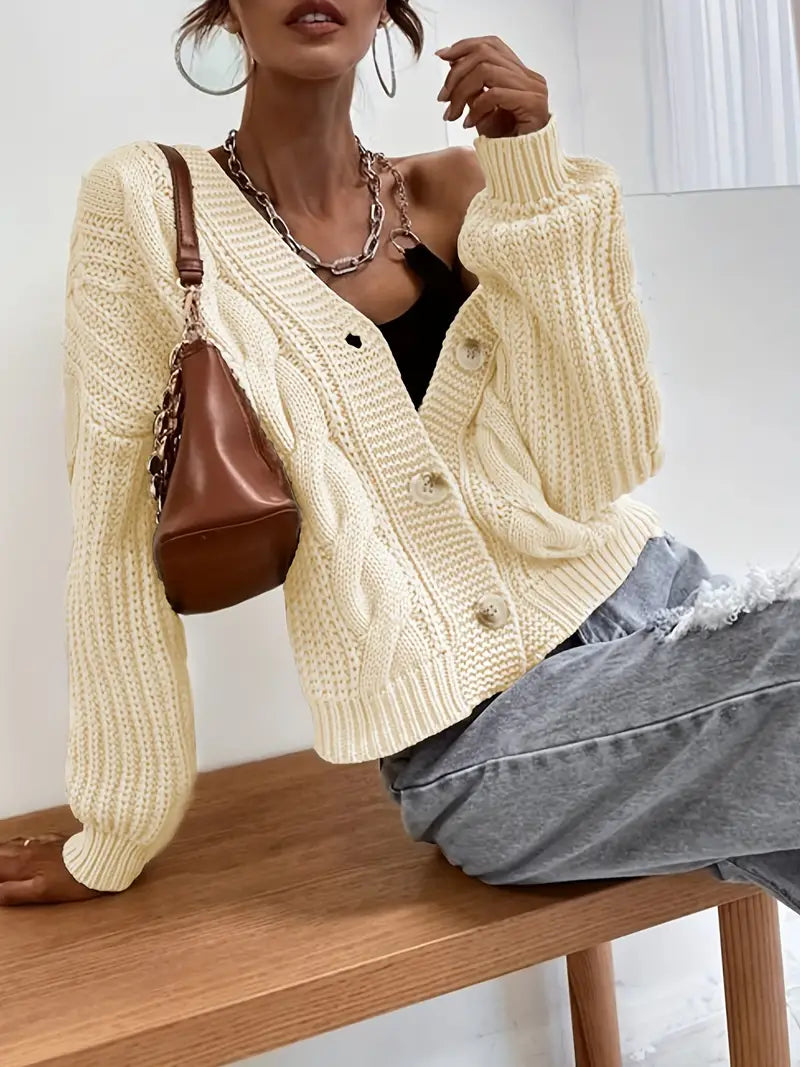 Sarina - Effen Gebreide Vest met Zopfmotief voor Dames