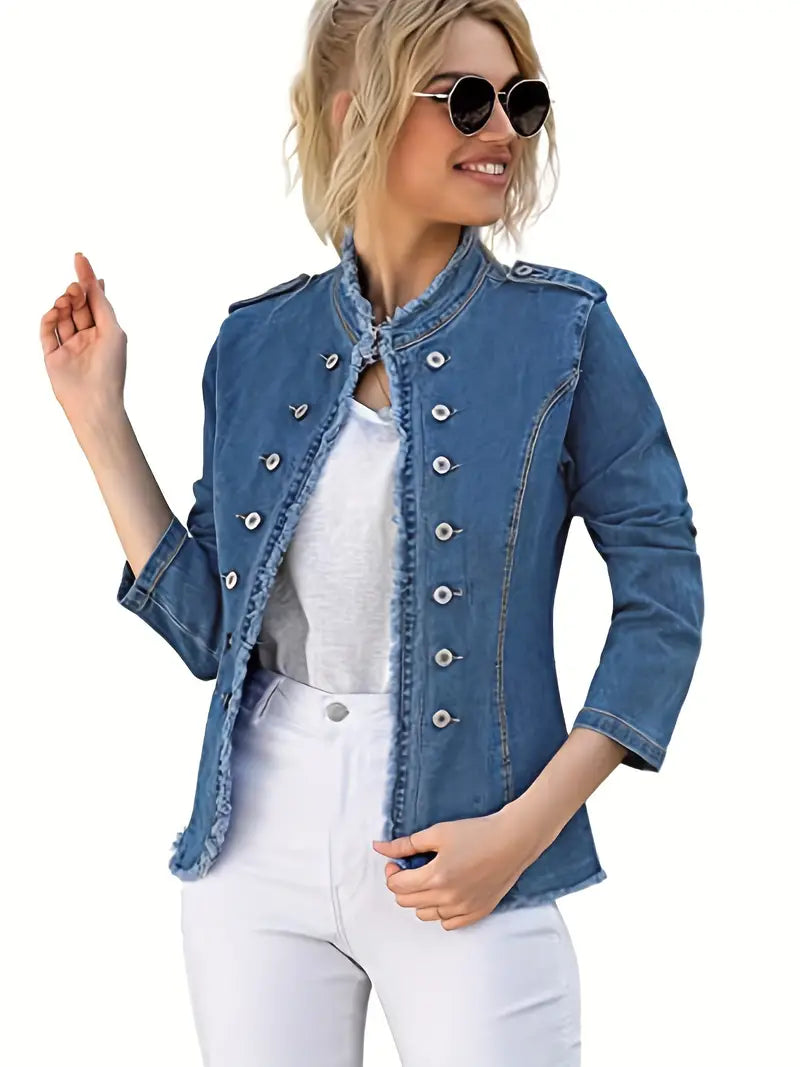 DenimChic - Blauwe Raw-Trim Spijkerjas voor Dames