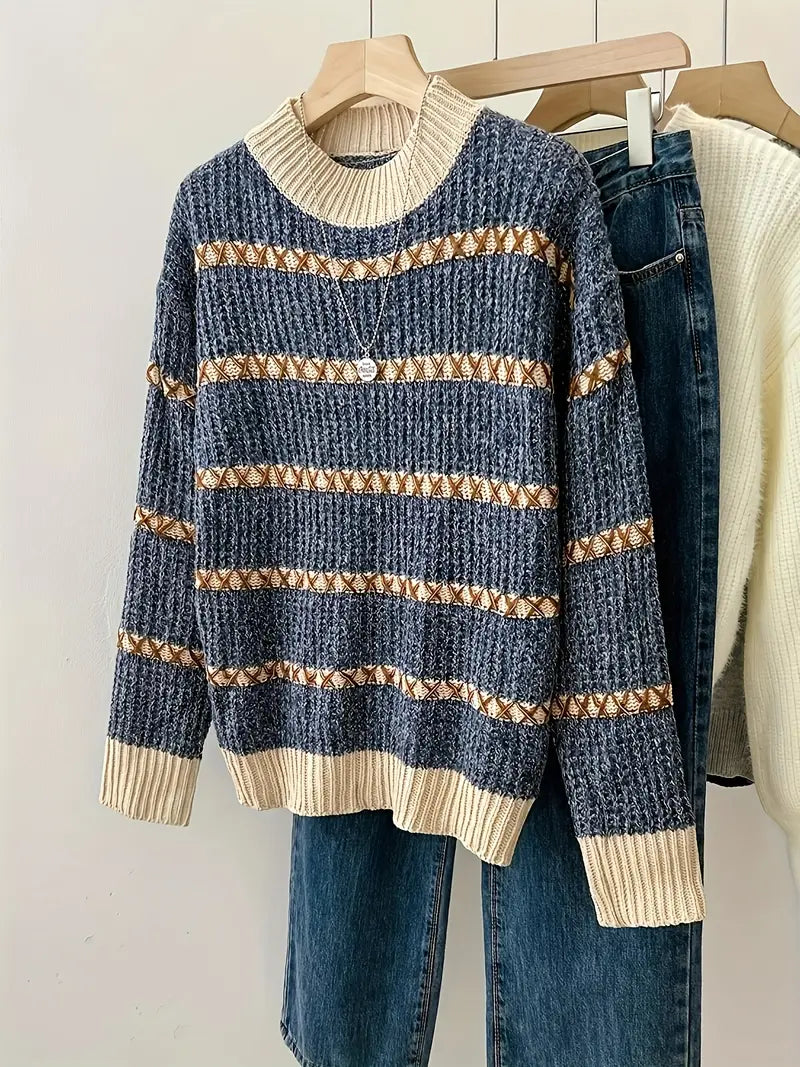 PetraStripe - Gestreepte Damestrui met Ronde Hals – Comfortabel en Stijlvol