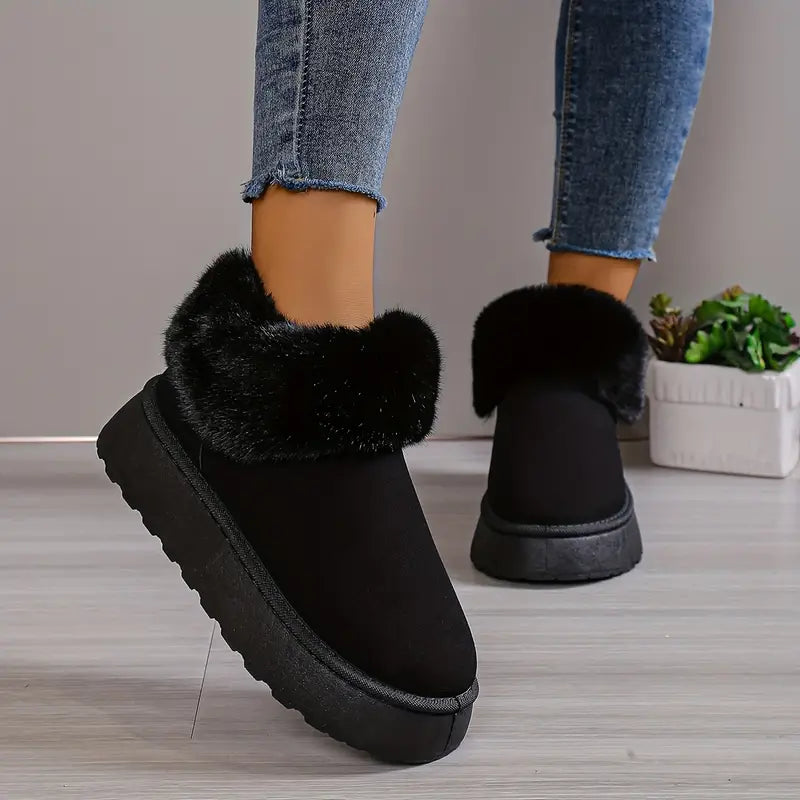 Luxe Fluffy Plateau Winterlaarzen voor Dames | Warme en Waterdichte Sneeuwlaarzen met Antislipzool