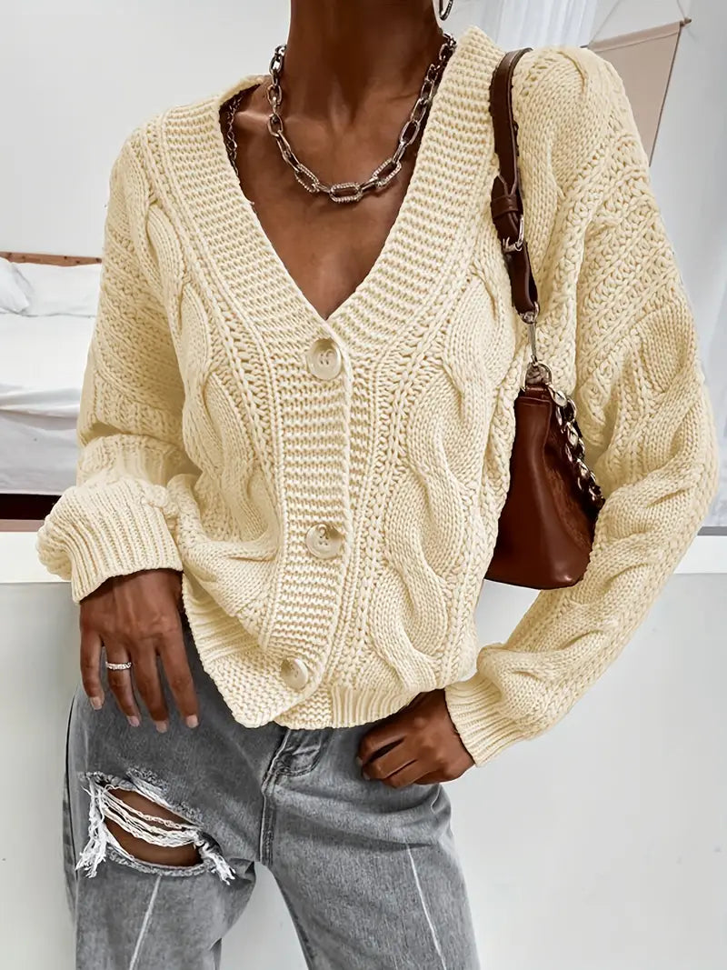 Sarina - Effen Gebreide Vest met Zopfmotief voor Dames