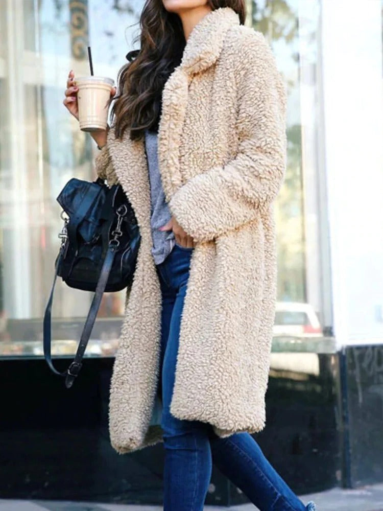 Mila Cosy Lange Fleece Jas | Trendy warme winterjas voor dames