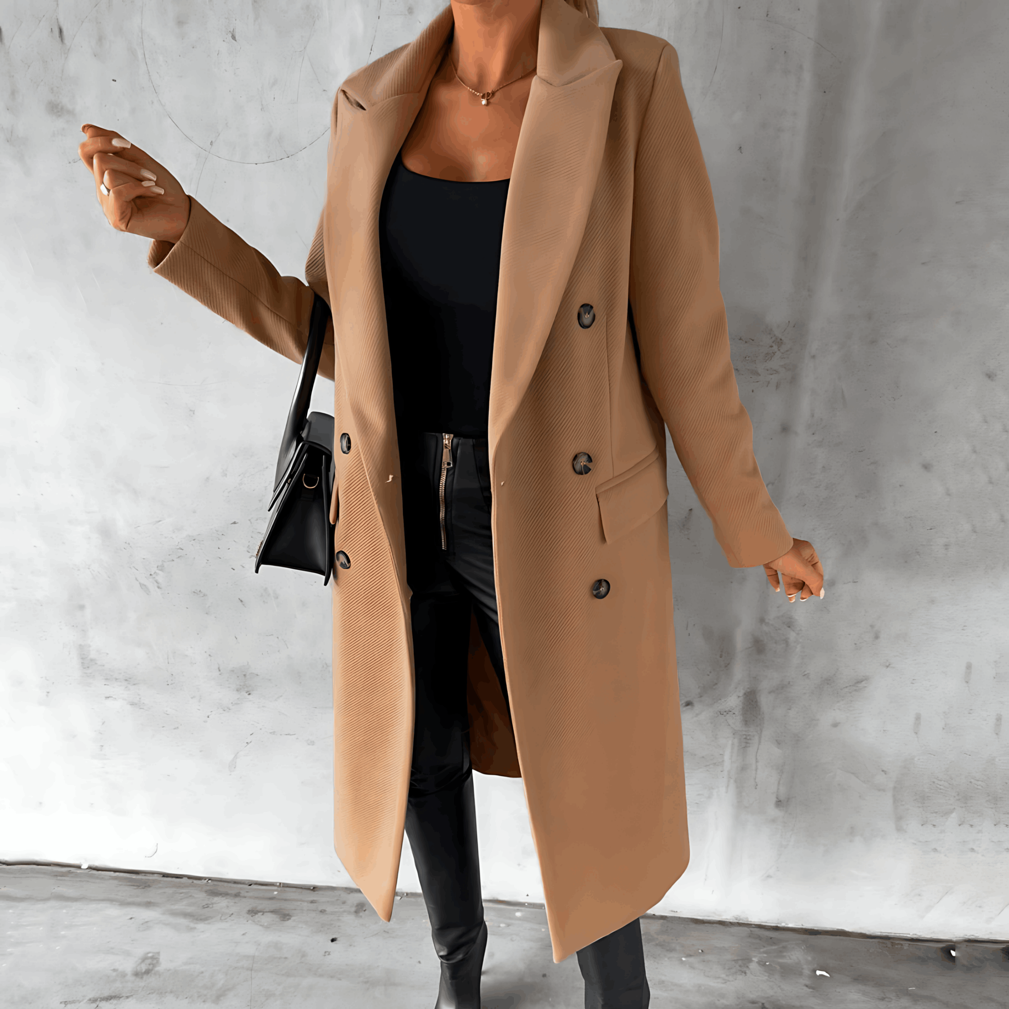 Alana - Chic en Comfortabele Lange Jas met Knopen en Hoge Kraag voor Dames