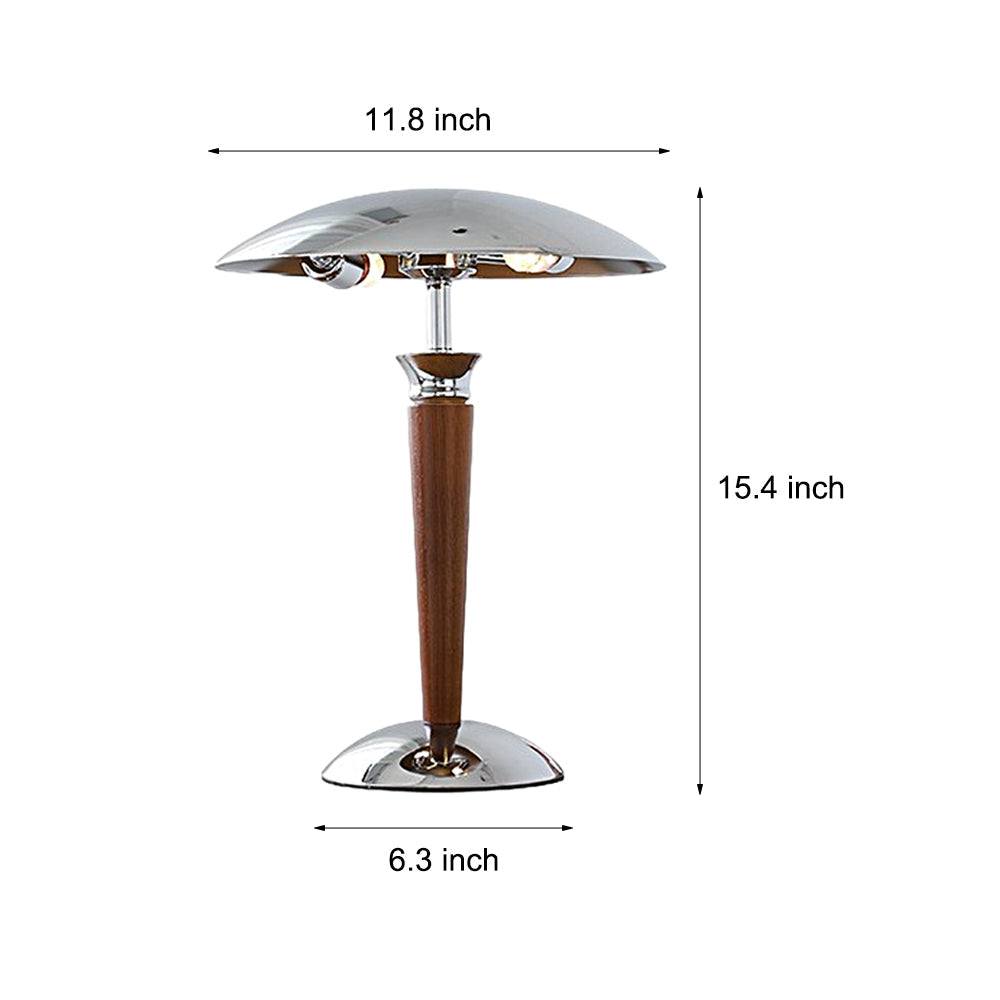 VintageGlow - Chromen IJzeren Paddenstoel Tafellamp met Houten 3-Staps Dimming | Stijlvolle Verlichting voor Elk Interieur