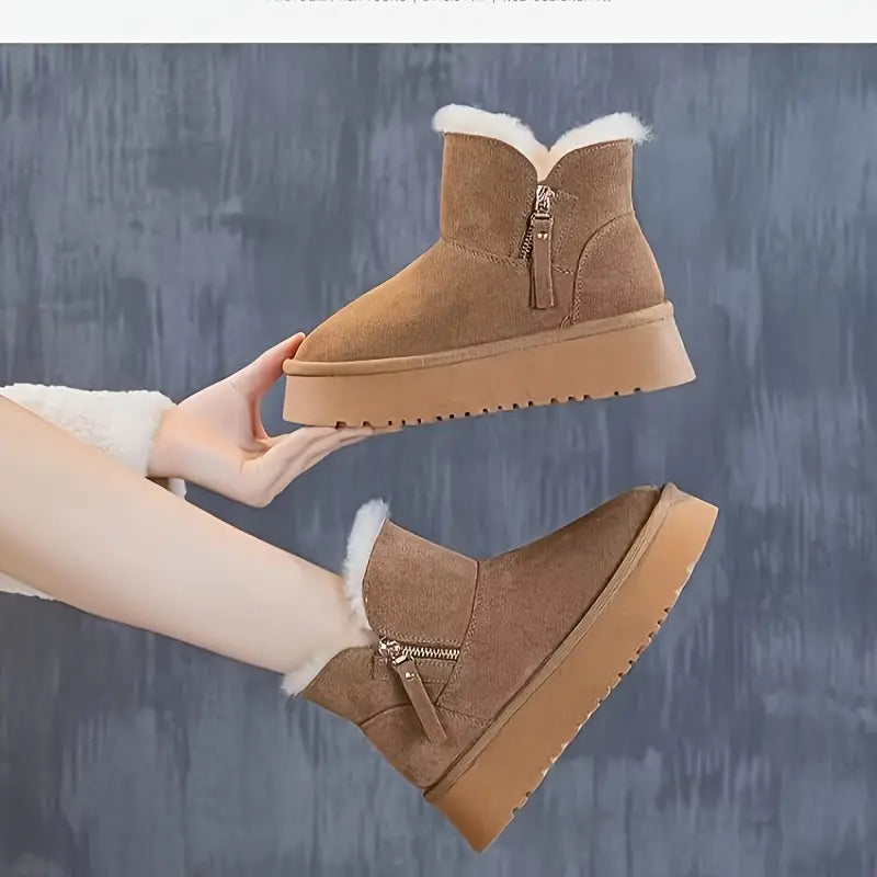 LunaSole - Suède Gevoerde Enkelboots met Plateauzool