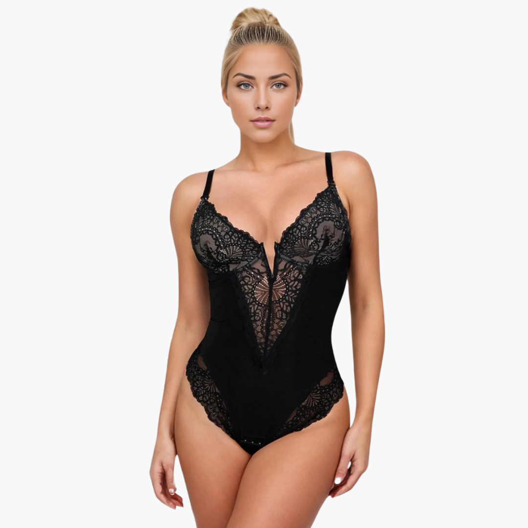 EleganceFit String-Bodysuit | Bodysuit met Diepe V-Hals en Geïntegreerde BH
