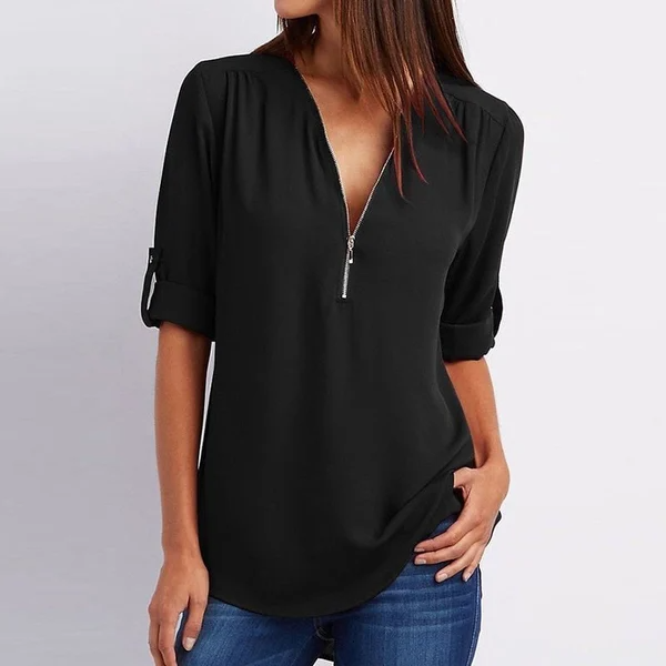 Stijlvolle V-Hals Blouse – Veelzijdig en Elegant