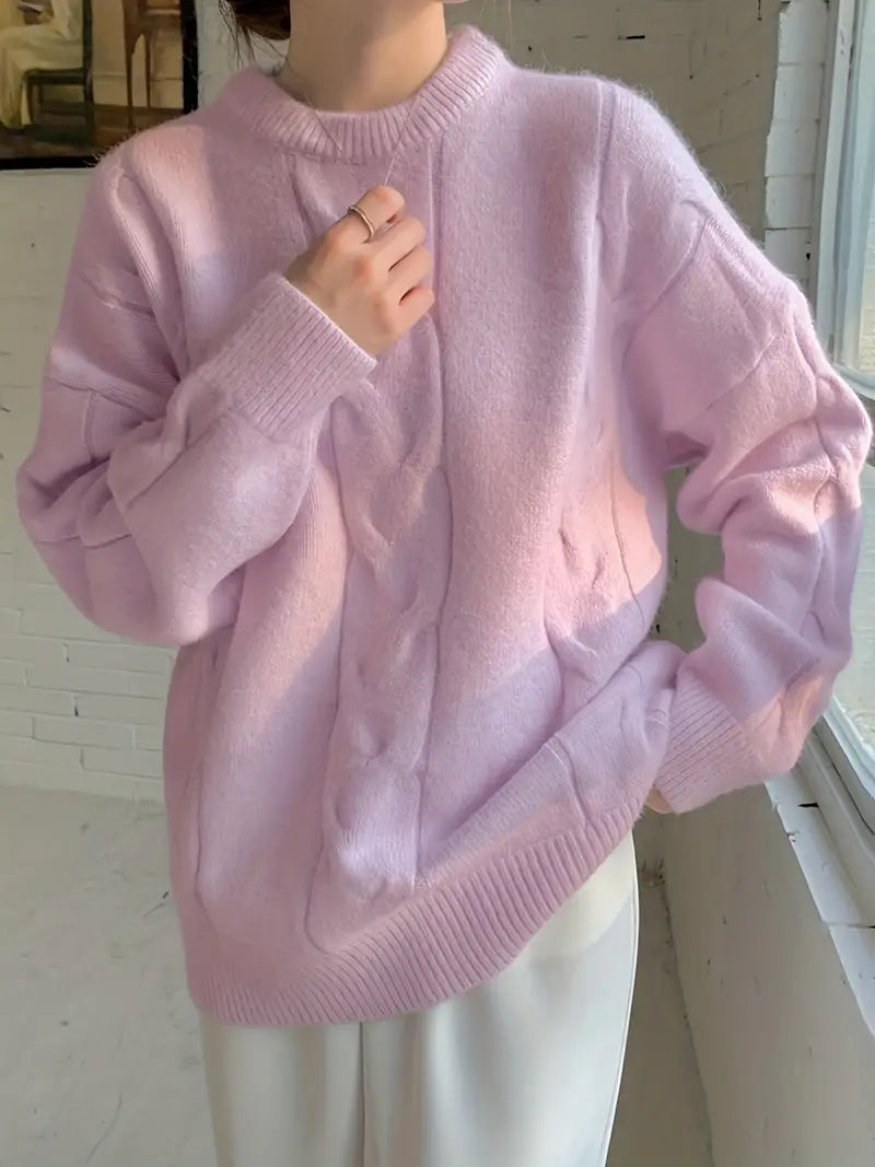 Elina - Effen Gebreide Trui met Zopfmotief voor Dames