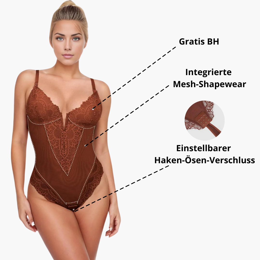 EleganceFit String-Bodysuit | Bodysuit met Diepe V-Hals en Geïntegreerde BH