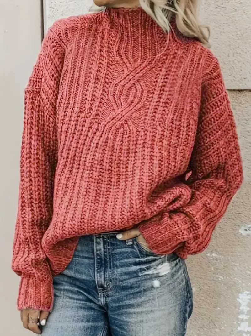 Nina - Effen Gebreide Stehkragenpullover voor Dames