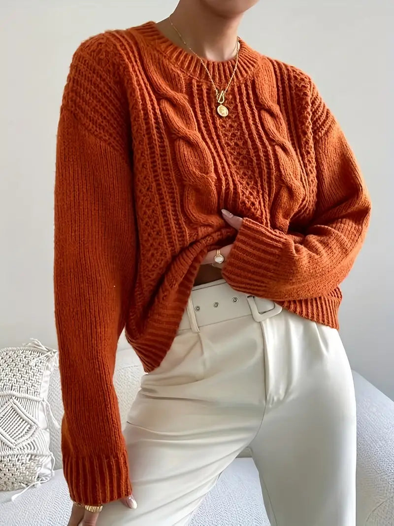 KaraTwist - Gebreide Damestrui met Twistpatroon en Ronde Hals – Stijlvol en Comfortabel