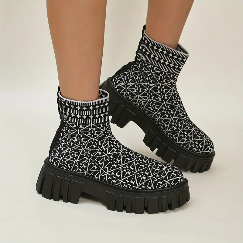 Lara - Geometrische Print Plateaulaarzen voor Dames | Trendy Dameslaarzen voor Elke Gelegenheid