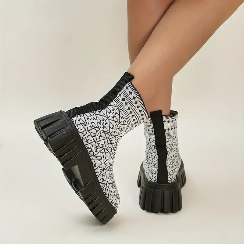 Lara - Geometrische Print Plateaulaarzen voor Dames | Trendy Dameslaarzen voor Elke Gelegenheid