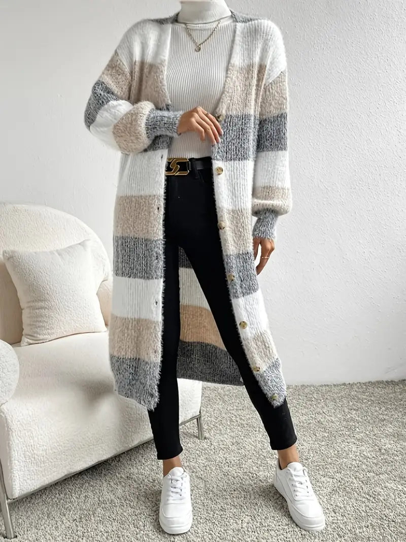 ZenaStripe - Gestreepte Cardigan met Knopen voor Dames – Stijlvol en Comfortabel